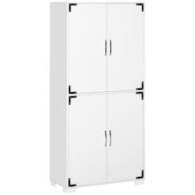 HOMCOM Industrial 4-Door Cabinet Pantry Cupboard Storage Shelves White