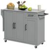 HOMCOM Moveable Kitchen Island with Storages, Movable Kitchen Cart w/ 3 Cabinets & Stainless Steel Countertop, Elegant Storage Trolley for Dining