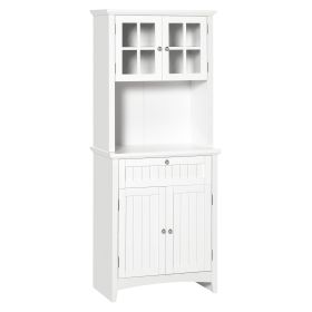 HOMCOM Kitchen Buffet Hutch Cabinet, Freestanding Kitchen Pantry Storage Cabinet Cupboard with Framed Glass Door, Drawer and Microwave Space, White