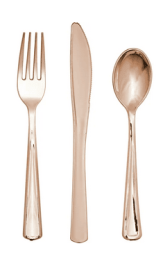 Rose Gold Assorted Plastic Disposable Cutlery 24 Count Forks Spoons Knives by Way to Celebrate