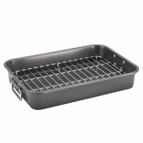 Bakeware 11x15 Inch Nonstick Roaster with Flat Rack, Dishwasher Safe and Oven Safe to 450Â°F, Gray