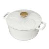 4 Quart Enameled Cast Iron Round Dutch Oven with Petal Design Lid, White Icing by Drew