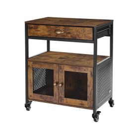Coffee Bar Cabinet, 24 Inch Farmhouse Coffee Bar Cabinet with Storage, Movable Coffee Bar Table with Wheels & Mesh Door