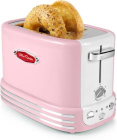 Retro Wide 2-Slice Toaster, Vintage Design With Crumb Tray, Cord Storage & 5 Toasting Levels, Pink
