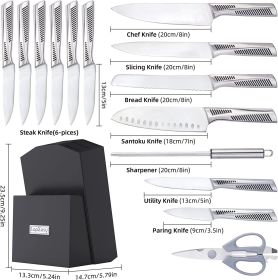 Kitchen Knife Set. LapEasy 15 Piece Knife Sets With Block Chef Knife Stainless Steel Hollow Handle Cutlery With Manual Sharpener