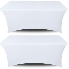 Stretch Spandex Table Covers 4FT Pack of 2 Fitted Tablecloths for Rectangle Tables Stretchy Wrinkle Resistant Folding Table Cover White