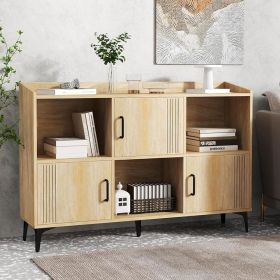Sideboard Storage Cabinet Bookcase with 3 Doors and Open Compartments