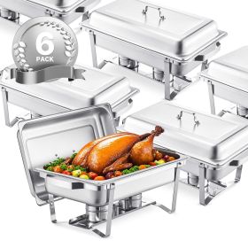 Chafing Dish Buffet Set, 8 Qt 6 Pack, Stainless Steel Chafer with 6 Full Size Pans