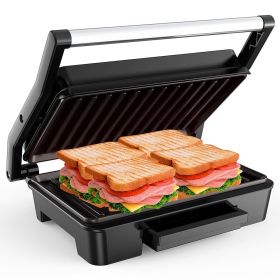 2 Slice Stainless Steel Panini Press Grill, Non-Stick Sandwich Press Maker with Removable Drip Tray for Any Thickness Sandwich, Burgers, Steak