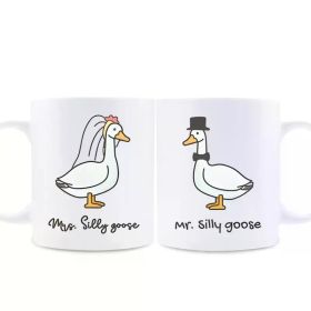 2pcs 11oz "Mrs. Silly Goose" and "Mr. Silly Goose" Couple Duck Mug Set, Cute Ceramic Mugs, Dishwasher-Safe, Funny