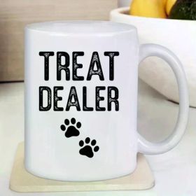 1pc White Ceramic Coffee Mug with "TREAT DEALER" Print & Paw Print Design – Reusable,