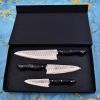 Charcoal | 3-Pcs Knife Set | Clad Copper Damascus Blade | Faneema Cutlery