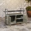 Outsunny 2-Tier Shelf PE Rattan Outdoor Bar Table, Glass Top Outdoor Serving Cart with Cabinet, Mixed Gray
