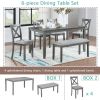 6 Piece Kitchen Dining Set, Rectangular Wooden Dining Table with 4 Upholstered Chairs and a Bench, Dining Table Set for 6 People, Living Room