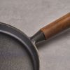 WANGYUANJI Cast Iron Pizza Pan 7.9", Uncoated Pancake Skillet for Indoor and Outdoor, Non-Stick Skillet with Wooden Handle, Handmade Pancakes, Pizza