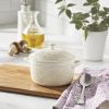 1QT Cocotte Casserole Baking Dish with Lid, Stoneware, Vintage Lace, Linen