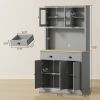 Freestanding Kitchen Cabinet, 71" Tall Pantry Cabinet, Modern Hutch with Wide Countertop, Adjustable Shelves, Gray
