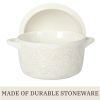 1QT Cocotte Casserole Baking Dish with Lid, Stoneware, Vintage Lace, Linen
