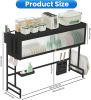Dish Drying Rack, 3-Tier Over Sink Dish Drying Rack, 33.5" Over Sink Dish Rack for Small Kitchen, Space-Saving Dish Rack with Cover, Baskets, Utensil