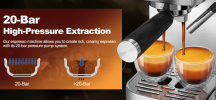 950W Semi-automatic coffee machine 20Bar espresso machine is compatible with ESE POD capsule filter and milk foam machine steam bar 1 cup / 2 cup stea