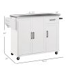 HOMCOM Rolling Kitchen Island with Stainless Steel Countertop, Drawer, 3 Cabinets, Spice & Towel Rack, White