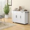 HOMCOM Rolling Kitchen Island with Stainless Steel Countertop, Drawer, 3 Cabinets, Spice & Towel Rack, White