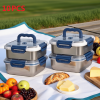 Yakimoto 2/4/6/8/10 PCS Extra-Large Stainless Steel Food Storage Containers With Blue Lids - Deep Design, Airtight Seal