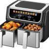 9.5 Quart Large Dual Basket Air Fryer with Double Basket, Independent Temp Control & Sync Mode, 10 Presets (Bake/Broil/Defrost/Dehydrate)