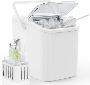 Countertop Ice Maker with Handle, 26lbs/24H Portable Ice Machine, 9 Bullet Ice Cubes Ready in 6 Mins, Self-Cleaning, Quiet Compact Ice Maker for Home (Color: White)