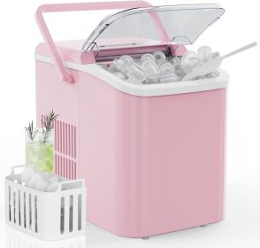 Countertop Ice Maker with Handle, 26lbs/24H Portable Ice Machine, 9 Bullet Ice Cubes Ready in 6 Mins, Self-Cleaning, Quiet Compact Ice Maker for Home (Color: Pink)
