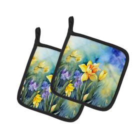 Daffodils in Watercolor Pair of Pot Holders Kitchen Heat Resistant Pot Holders Sets Oven Hot Pads for Cooking Baking BBQ, 7 1/2 x 7 1/2 (default: default)