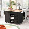 Kitchen cart with Rubber wood desktop rolling mobile kitchen island with storage and 5 draws -53 Inch length