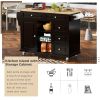 Kitchen cart with Rubber wood desktop rolling mobile kitchen island with storage and 5 draws -53 Inch length