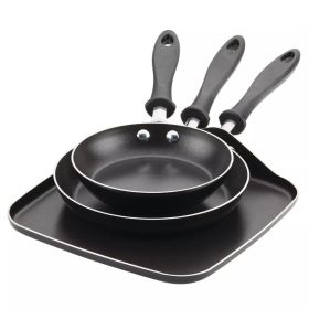 3pc Nonstick Aluminum Reliance Skillet and Griddle Cookware Set Black (Color: Black)