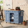 Kitchen cart with Rubber wood desktop rolling mobile kitchen island with storage and 5 draws -53 Inch length
