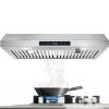 30 inch Kitchen Under Cabinet Range Hood 3-Speed 600CFM Vent w/LEDs Silver/Black